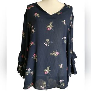 New York and Company Navy Floral Blouse